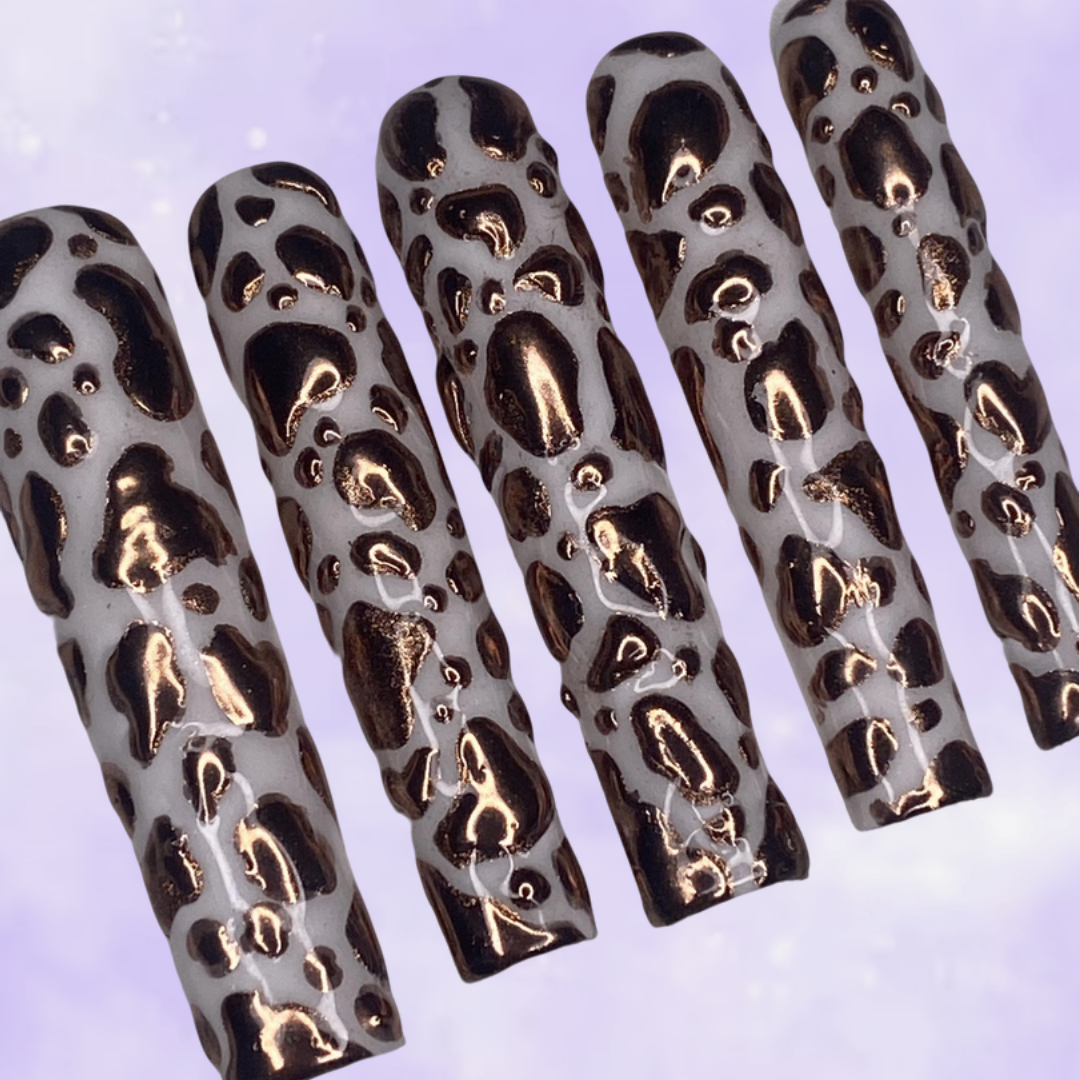 XXL Rose Gold Cow Print Metallic Press On Nail Set