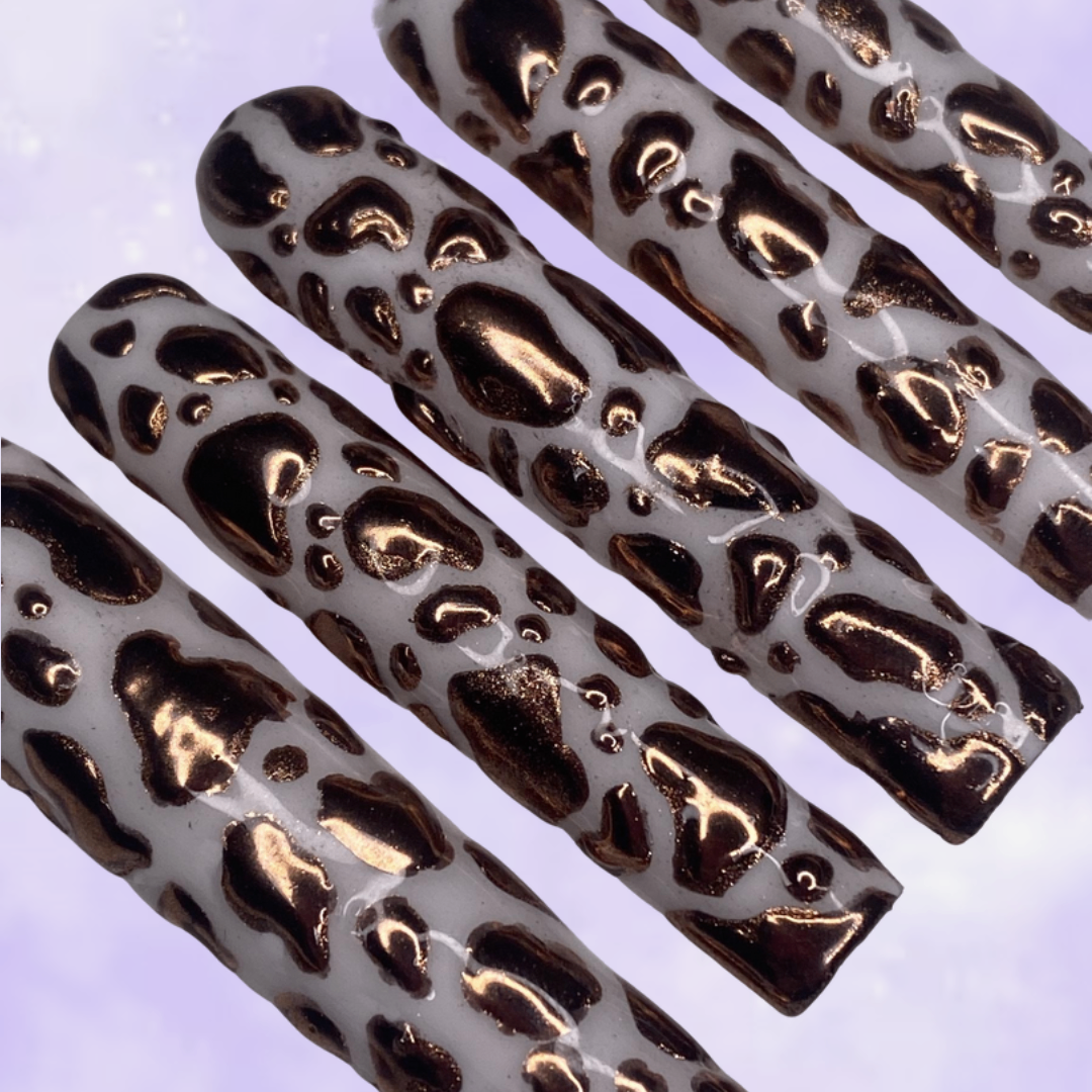 XXL Rose Gold Cow Print Metallic Press On Nail Set