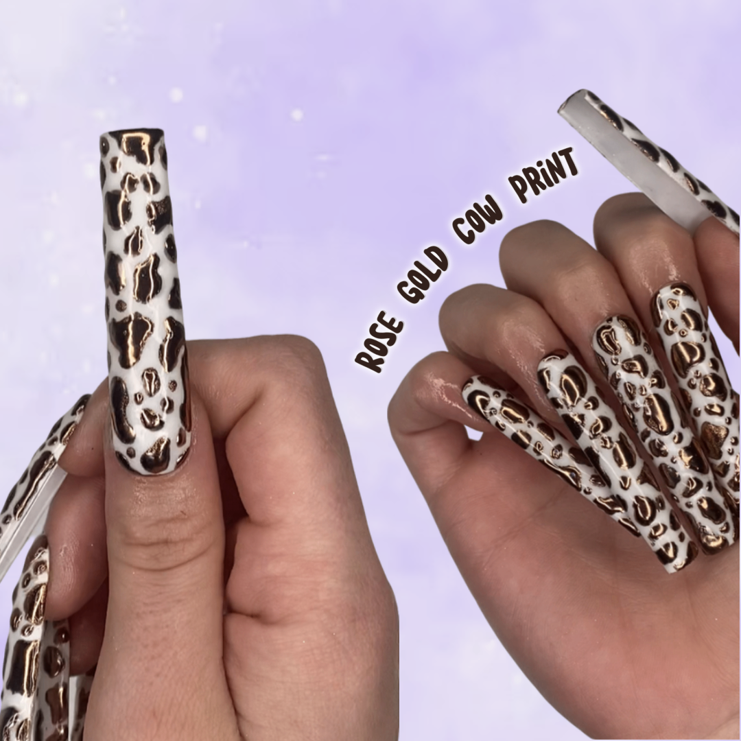 XXL Rose Gold Cow Print Metallic Press On Nail Set
