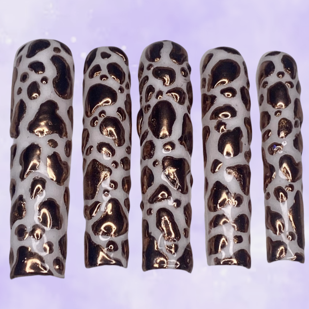 XXL Rose Gold Cow Print Metallic Press On Nail Set