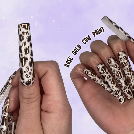 XXL Rose Gold Cow Print Metallic Press On Nail Set