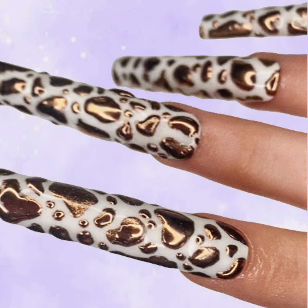 XXL Rose Gold Cow Print Metallic Press On Nail Set