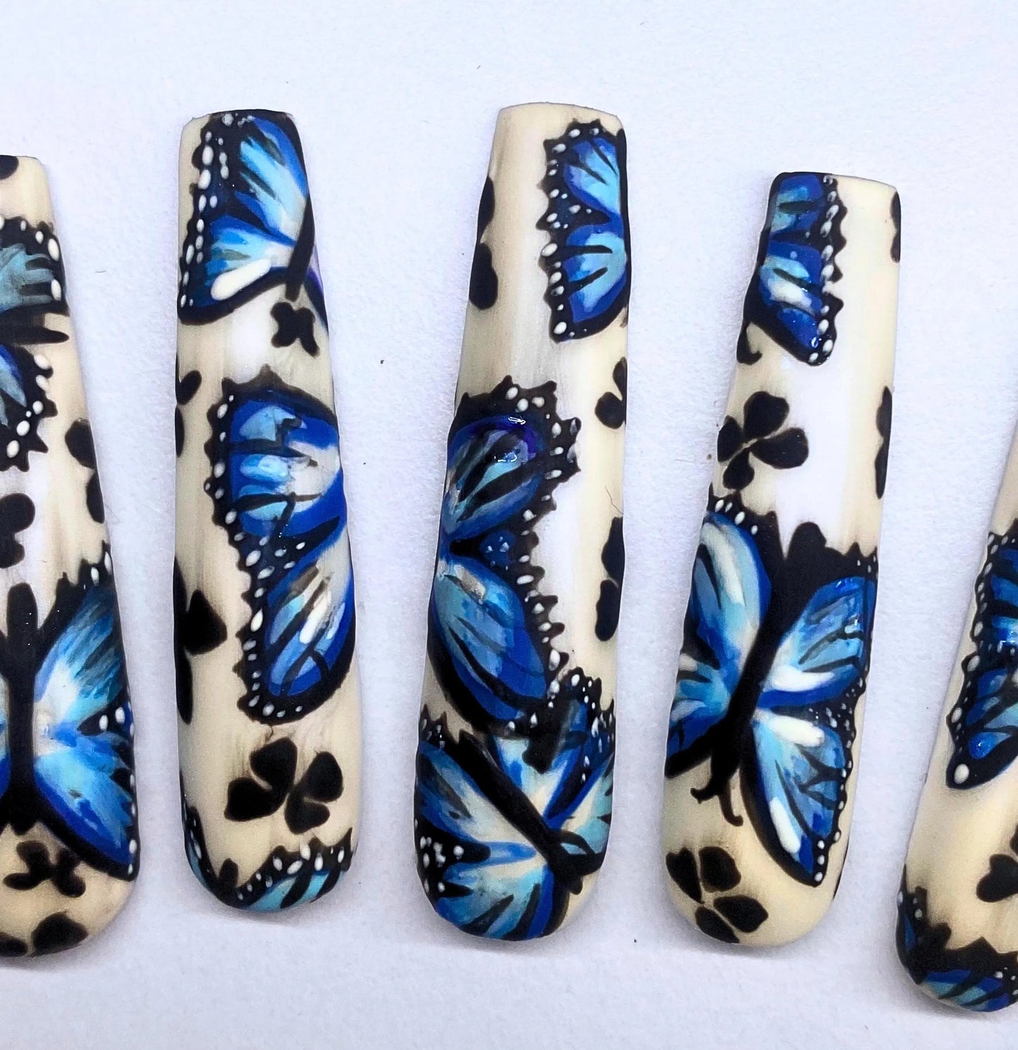 S-XXL Blue Butterfly Trendy Fairycore Whimsical Elegant Soft Glam Unique Indie Aesthetic Ethereal Artsy Handpainted Press On Nails