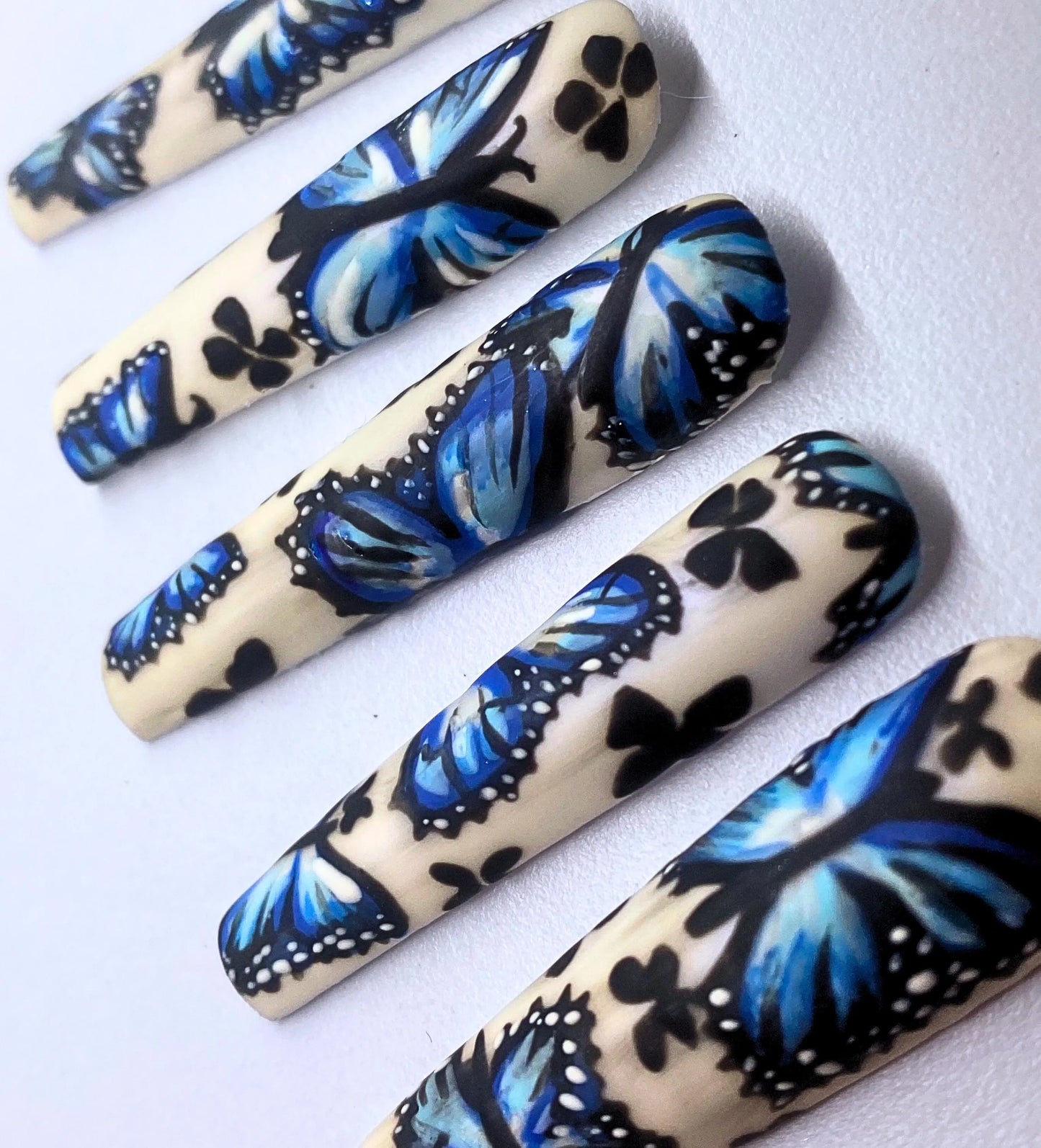 S-XXL Blue Butterfly Trendy Fairycore Whimsical Elegant Soft Glam Unique Indie Aesthetic Ethereal Artsy Handpainted Press On Nails